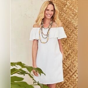 Tommy Bahama Linen Dye Off the Shoulder Dress, White, Medium